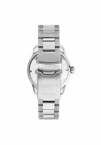 Orologio in acciaio inossidabile argentato con finitura lucida, bracciale a maglie e chiusura. Presenta una cassa circolare e incisione del marchio sulla chiusura.