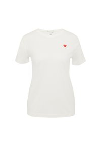 Hvid bomulds T-shirt med korte ærmer og klassisk rund hals, med et lille rødt hjerte broderet på venstre brystområde.