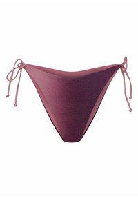 Dół bikini w cieniowanych odcieniach różu, charakteryzujący się teksturowanym, błyszczącym wykończeniem i regulowanymi zapięciami na każdej stronie.