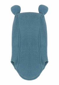 Fleece čepice v jemně modré barvě s kulatými náušníky. Disponuje bezšvým designem, hladkým povrchem a zaobleným tvarem pro teplo a pohodlí.