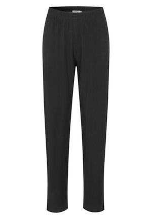 Zwarte elastische tailleband broeken met een rechte pijpdesign, gemaakt van zachte, lichte stof. Geen zichtbare patronen of hardwareaccenten.