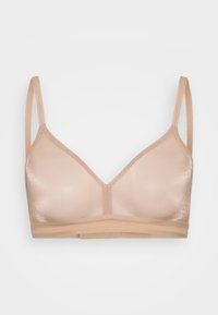 Alasti bralette sujuva viimistlusega, kolmnurksete kaussidega, reguleeritavate rihmadega ja pehme elastse riba põhjaga. Lihtne disain, ilma sulgemiseta.