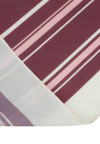 Fabric with diagonal burgundy, pink, white, and purple stripes, showing a folded corner revealing the striped pattern on both sides.