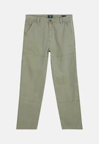 Khaki katoenen broeken met een rechte pijpdesign, voorzien van twee voorkruiden en een naaddetail over het bovenbeen.