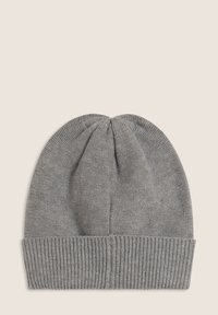Berretto lavorato a maglia grigio con una parte superiore arrotondata e bordo a costine. Presenta un tessuto testurizzato e un design della corona senza cuciture.