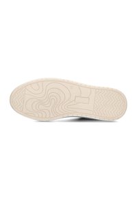 Semelle de chaussure en caoutchouc blanc avec un motif texturé en vagues et en chevrons, avec la taille "42" embossée au centre.