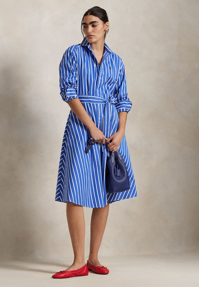 ralph lauren blue striped shirt dress Polo Ralph Lauren BELTED WIDE-STRIPE COTTON SHIRTDRESS - Shirt dress - blue /white/blue