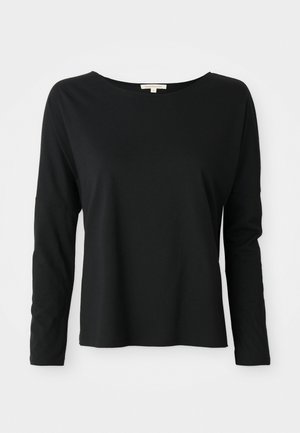Black long-sleeve crewneck shirt with relaxed fit and dropped shoulders, displayed on a white background.