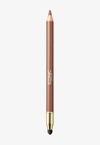 Brun lipliner blyant med spiss tupp og gullakcentert bunn, med en glatt overflate og "ICONIC LONDON" merke.