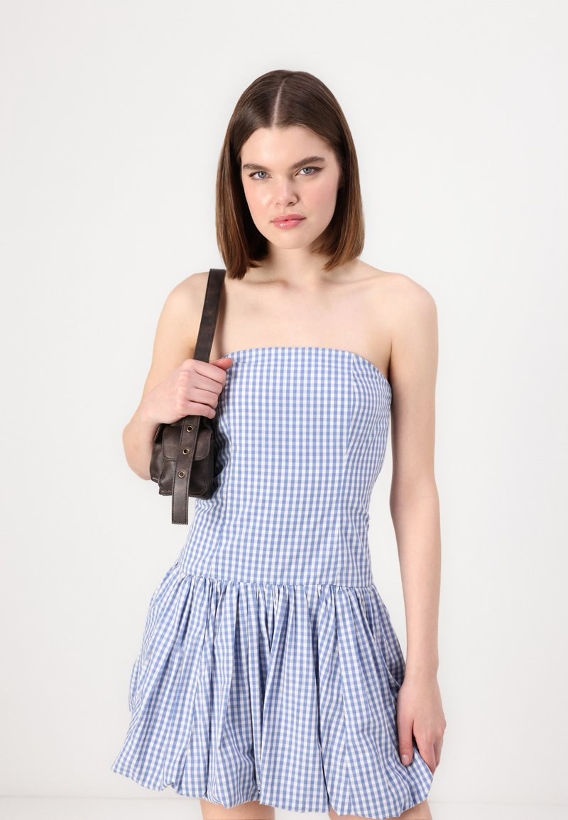 abercrombie blue gingham dress Women's Bra-Free Lace Up Maxi Dress in Green Check | Size XL TALL