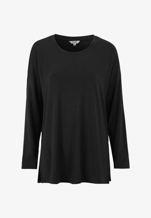 Schwarzes Langarmshirt aus weichem Stoff, mit Rundhalsausschnitt, Seitenschlitzen und lockerer Passform für optimalen Komfort.