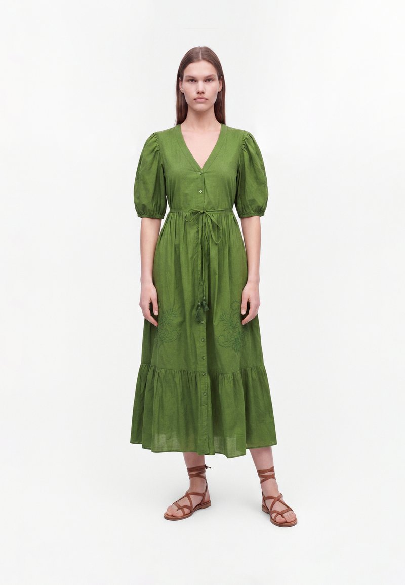 green midi dress new look New Look Asymmetric Ruffled Slit Hem Chiffon Midi Dress - Light Green