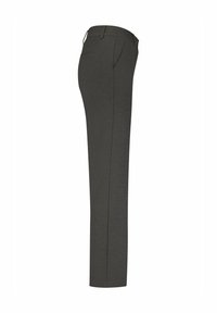 Donkergrijze broek met een slim fit, voorzien van een vlakke voorkant, zijzakken en een gladde textuur. Ontworpen voor een moderne silhoeet.