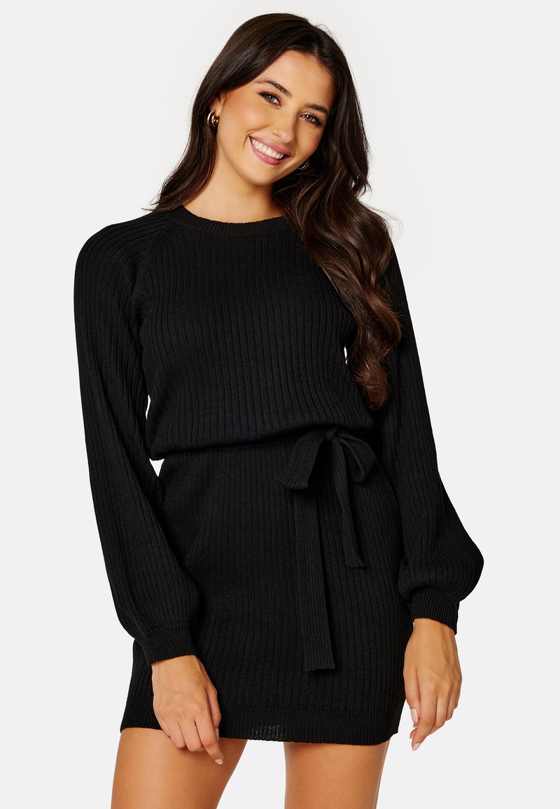 Bubbleroom ROUND NECK RIB KNITTED SHORT DREESS - Abito in maglia - black