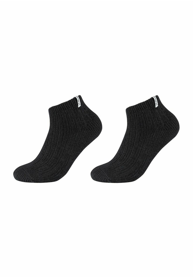 Calzettoni neri alla caviglia con texture a coste e punta rinforzata, con un piccolo etichetta del marchio sul polsino. Design classico e versatile.