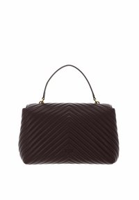 Sac à main en cuir matelassé marron avec une forme structurée, doté d'une poignée incurvée et d'un logo de marque subtil en bas.