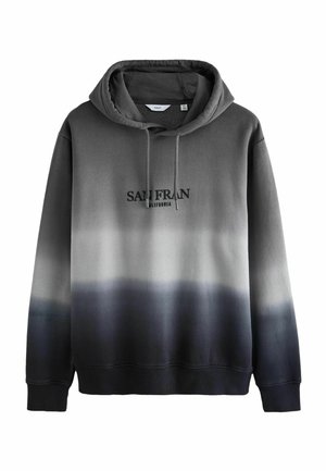 Szary gradientowy hoodie z kapturem na sznurki, ściągaczami przy rękawach oraz napisem "SAN FRAN CALIFORNIA" z przodu w kolorze czarnym.
