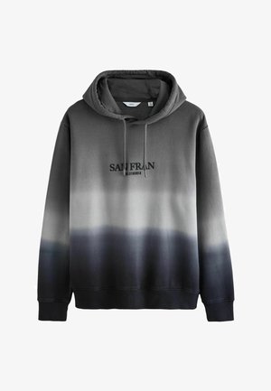 Grauer Farbverlaufs-Hoodie mit einer Kordelzugkapuze, gerippten Bündchen und dem Text "SAN FRAN CALIFORNIA" auf der Vorderseite in Schwarz.