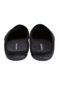 Black slip-on slippers featuring a soft felt interior, textured outer material, and a rubber sole for grip. Label inside reads "My Roman."