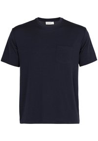 Mörkblå kortärmad t-shirt i bomull med rund halsringning och liten bröstficka, märkt Icebreaker, storlek medel.