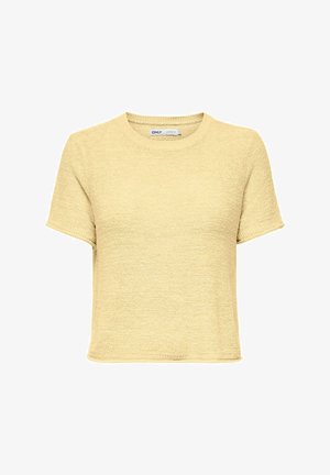 Geel katoenen t-shirt met korte mouwen, een ronde halslijn, textuurstof en een ontspannen pasvorm. Geen zichtbare logo's of patronen.