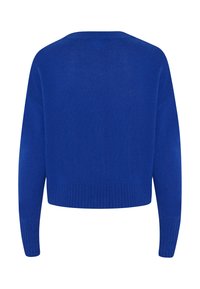 Geknipt sweater in levendig blauw, gebreide textuur, ronde halslijn, verlaagde schouders en geribbelde manchetten en zoom.