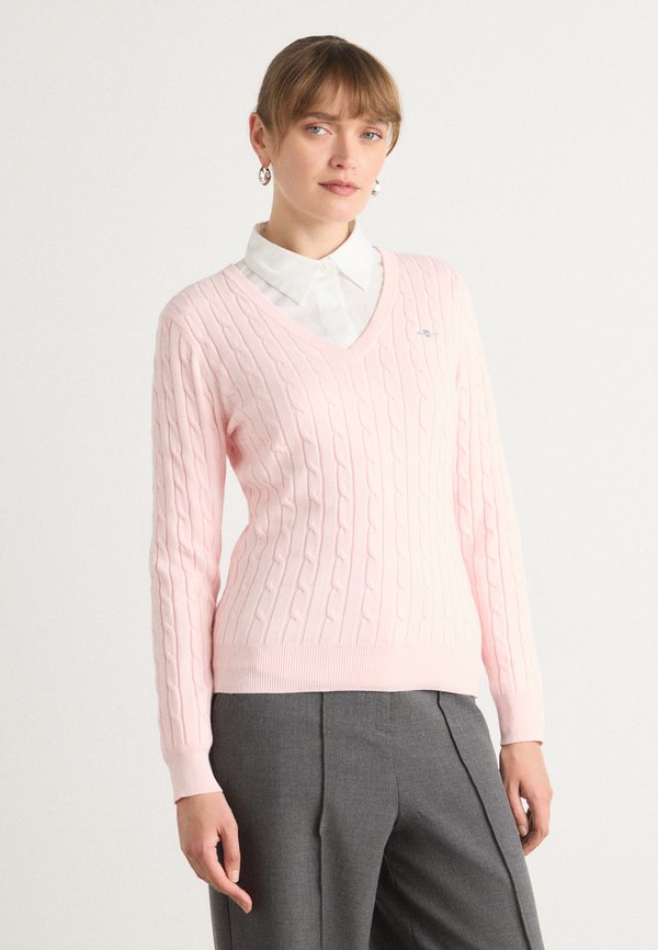 CABLE V NECK - Strickpullover - salmon