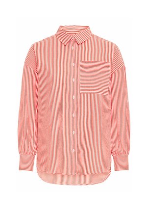 Punase ja valge triibuline ülikonna särk, pikad varrukad, lahtine lõige, millel on rinna tasku ja ümardatud äär. Valmistatud kergest kangast.