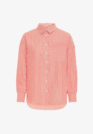 Punase ja valge triibuline ülikonna särk, pikad varrukad, lahtine lõige, millel on rinna tasku ja ümardatud äär. Valmistatud kergest kangast.