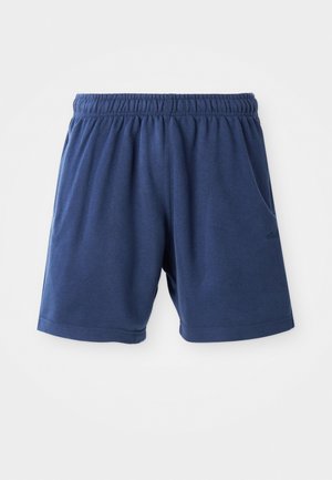 Navy blue shorts made of soft cotton blend, featuring an elastic waistband, side pockets, and a straight cut. Ideal for casual wear.