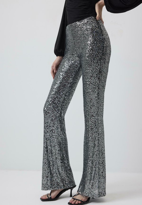 SEQUINED WIDE - Stoffhose - anthracite