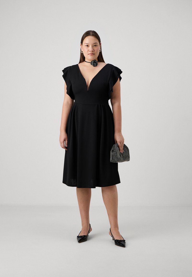 WAL G CURVE LUCIA V NECK FRILL SKATER DRESS - Jersey dress - black - Zalando.ie WAL G CURVE LUCIA V NECK FRILL SKATER DRESS - Jersey dress - black - Zalando.ie