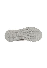 Schuhsohle aus einem strukturierten grauen Gummi-Material mit einem Rautenmuster aus erhöhten Quadraten und abgerundeten Kanten für bessere Griffigkeit.