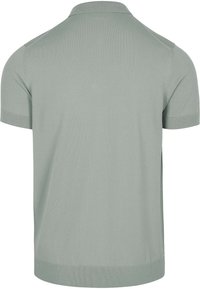 Korte mouwen polo-shirt in gedempt groen. Bevat een geribbelde kraag en mouwen, een gladde textuur en zijsplitten voor gemakkelijke beweging.