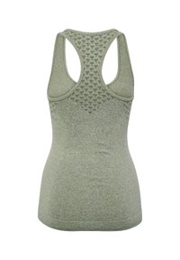Světlé zelené sportovní tílko s texturovaným zadním dílem s malými diamantovými vzory, širokými okraji pro paže a přiléhavým střihem.