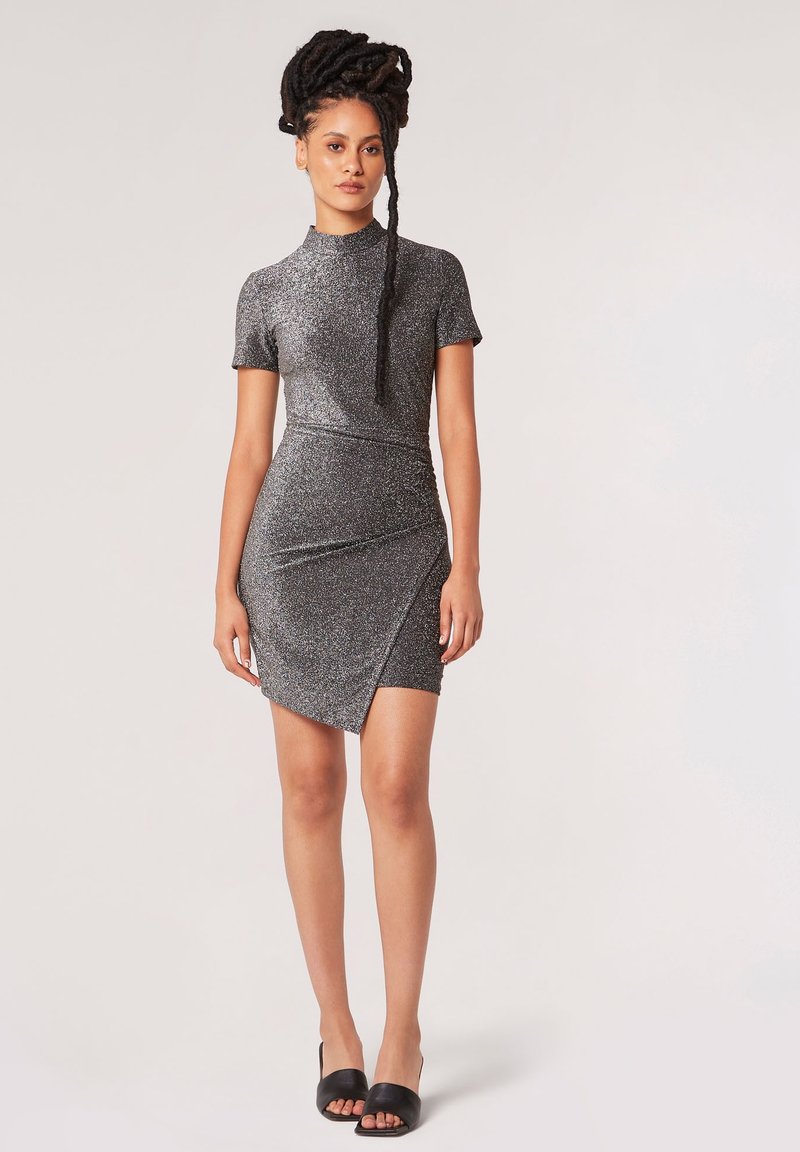 apricot silver dress Apricot Ombre Sequin Short Wrap Dress- Black/Silver