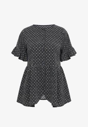 Ulla Popken, BLUSENJACKE MIT VOLANTÄRMELN UND FLORALER STICKEREI - Bluse - black