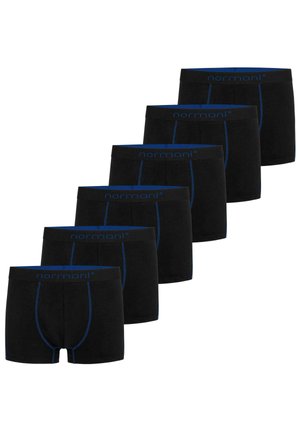 Schwarze Boxershorts mit blauen Akzenten am Bund und an den Nähten. Aus weichem Material mit enger Passform, erhältlich im Siebenerpack.