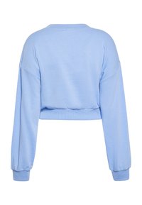 Felpa azzurra chiara a maniche lunghe, con taglio corto, polsini a coste e vestibilità comoda. Realizzata in tessuto morbido e traspirante.