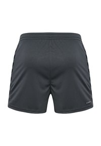 Schwarze Sportshorts aus glattem Stoff, mit seitlichen Netzpaneelen, einem bequemen Bund und dem "BECOOL"-Logo in der unteren rechten Ecke.
