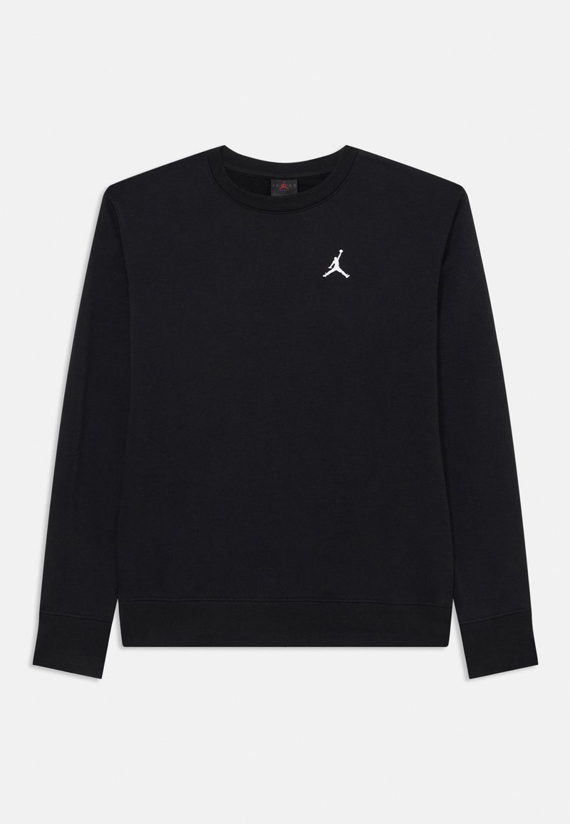 Svart hettegenser laget av bomullsmiks, med rund hals, lange ermer og en hvit Jumpman-logo på brystet. Glatt tekstur.