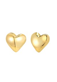 Zlaté náušnice ve tvaru srdce s hladkým, lesklým povrchem a jemně zakřiveným designem. Žádné viditelné spony ani ozdoby.
