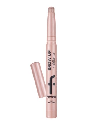 Rose gold Flormar Brow Up highlighter stick with cap removed, showing the product tip, on a white background.