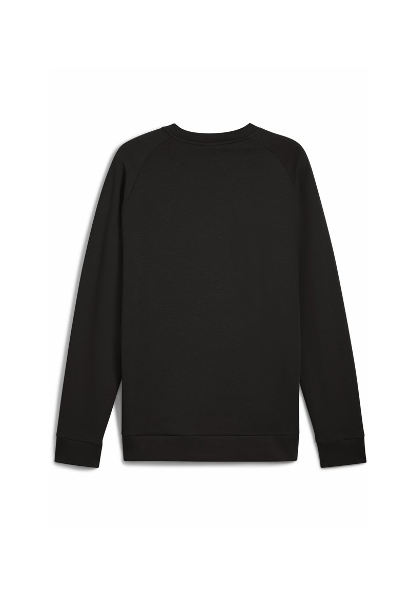 Sweatshirt noir avec des manches raglan longues, un col rond et des poignets côtelés. Texture lisse avec un design classique.