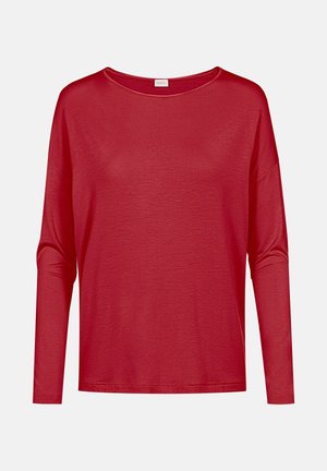 Rode damesblouse met lange mouwen, ronde hals, comfortabele pasvorm en lichte stof.