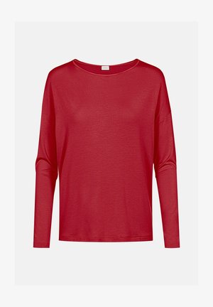 Rode damesblouse met lange mouwen, ronde hals, comfortabele pasvorm en lichte stof.