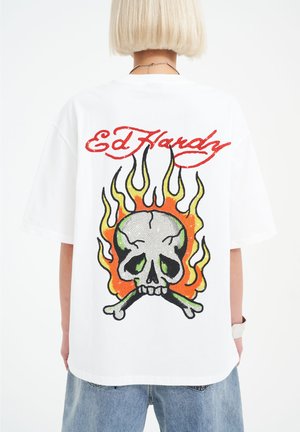 Ed Hardy SKULL FLAME DIAMANTE - Print T-shirt - white