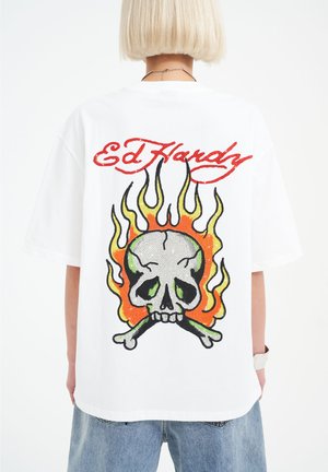 Ed Hardy SKULL FLAME DIAMANTE - T-shirt con stampa - white