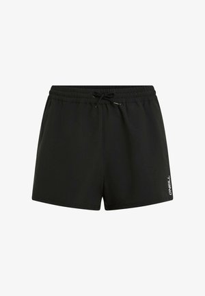 Mustad ujumispüksid elastse vöökohaga, nöörkinnitusega ja küljele trükitud logoga; valmistatud kergest, kiiresti kuivavast kangast.