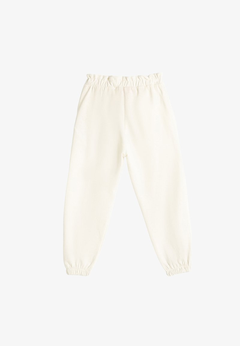 Witte fleece sweatpants met elastische tailleband en boorden, relaxed fit, geschikt voor casual wear.
